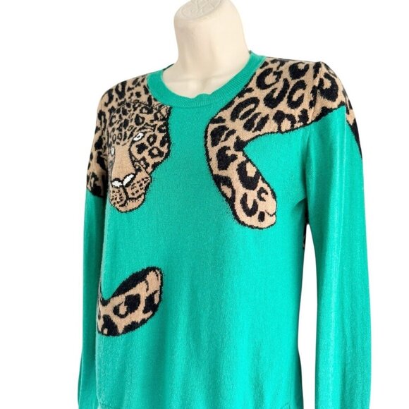 BCBG MAXAZRIA Woman's Sz XS Jaxin Emerald Green Leopard Cheetah Print Sweater - Picture 2 of 9